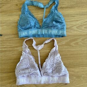 PINK Victoria's Secret Lace Bralette Duo - Blue & Light Pink
